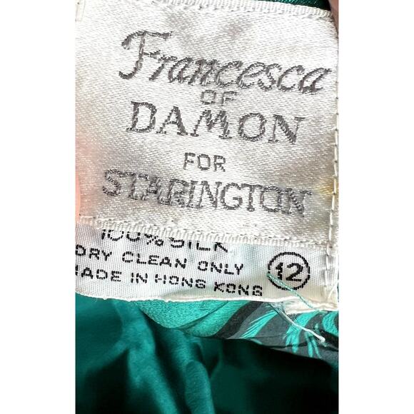 Francesca of Damon for Starington Dress Women 12 Green Silk Party VTG 70s 80s - Picture 4 of 12